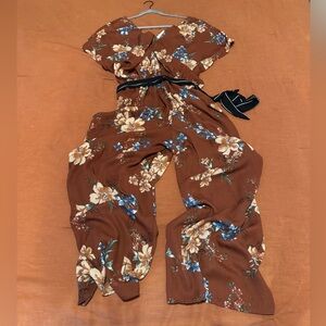Elegant Floral Brown Jumpsuit